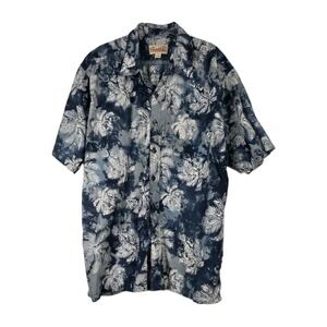 Santiki Men's Short Sleeve Shirt Blue Palm Tree Print Large